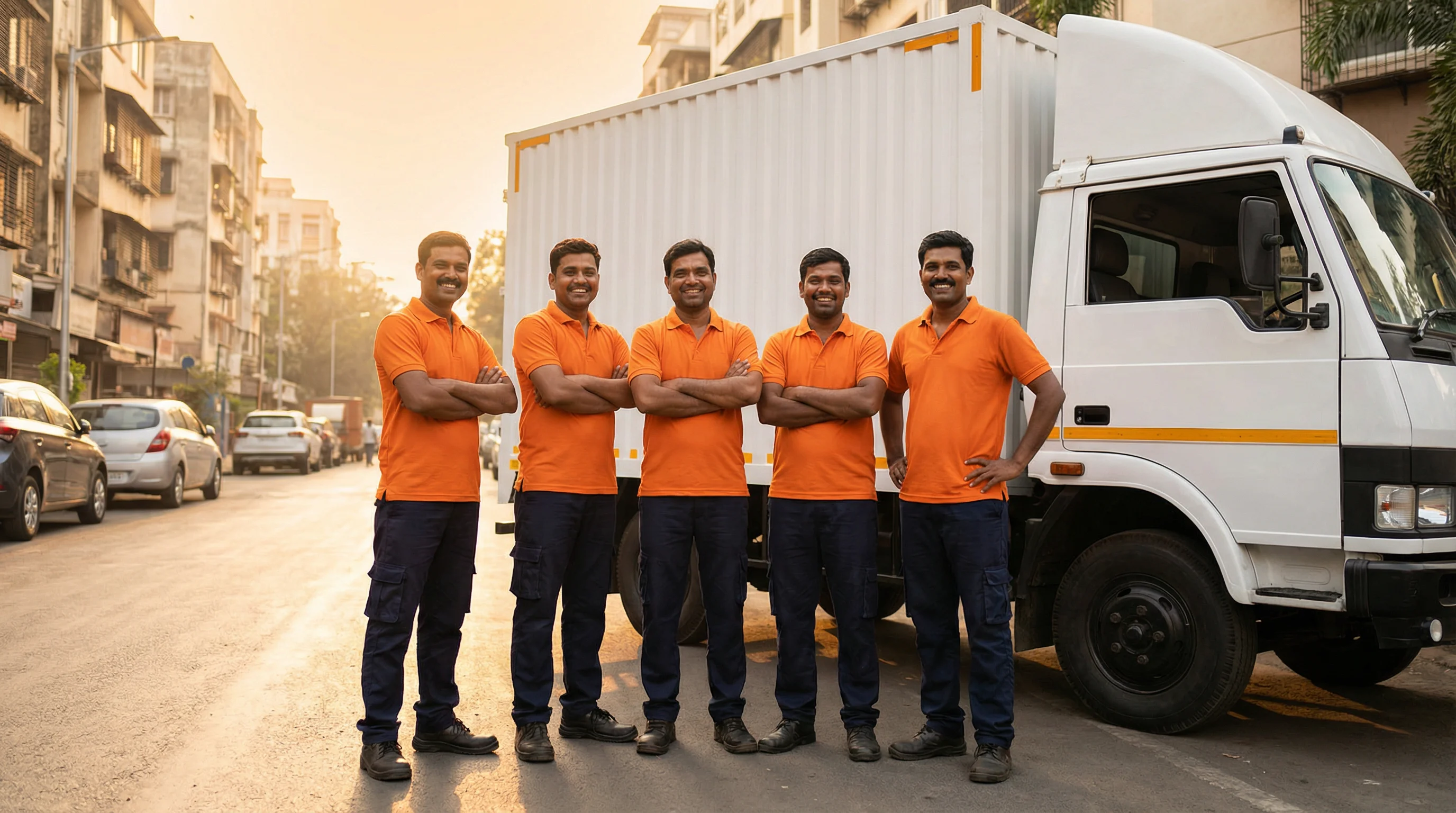 SwiftShift team members standing near a moving truck